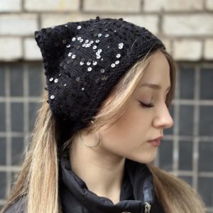 Модна хустка бандана з паєтками, тепла зимова косинка на голову, ручна робота